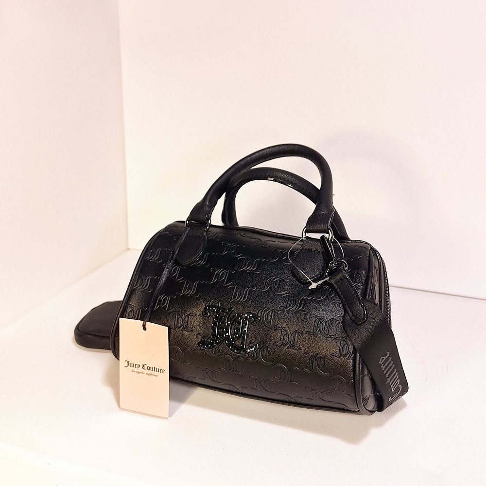 Juicy Couture Black Embossed Logo Satchel with Crossbody Strap - Picture 2 of 3